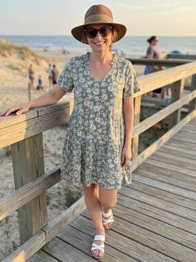 Green Floral Mini Dress V-Neck Flowy Feminine Spring Summer Boutique